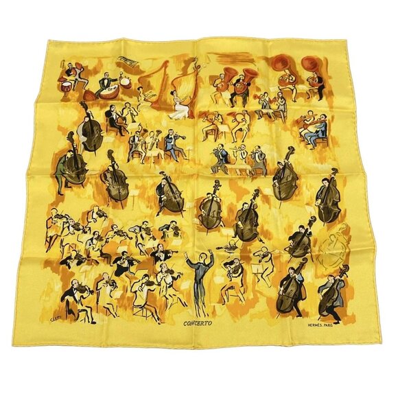 HERMES Petit Carre - Dark yellow Dark Brown Multi Scarf 245-071325 - Picture 1 of 4